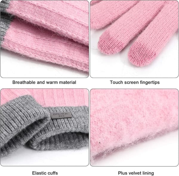 Dame Touch Screen Strikket Varme Vinterhansker, Strikket Elastisk W