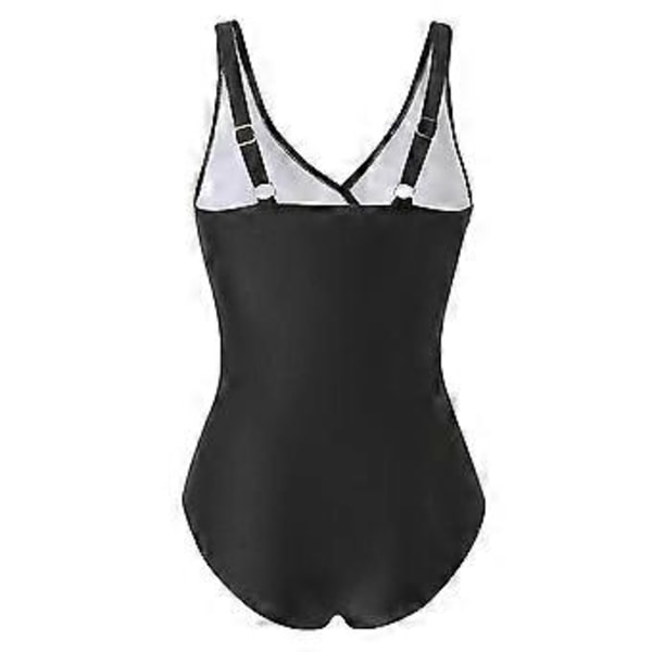Plus Size Dame Gradient/Ensfarvet Heldragt Badedragt Sommer Strand Monokini Bodysuit Badetøj (2XL Sort)