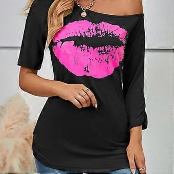 80'er 90'er Outfit Dame 80'er Udklædning Kostumer Dame med T-shirt Udklædning (S Sort)