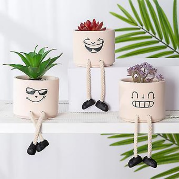 Lavenor Kunstig Potteplante Falsk Sukkulent Plante Søt Hengende Ben Emosjonell Sement Potte Sukkulenter Dekor (C)