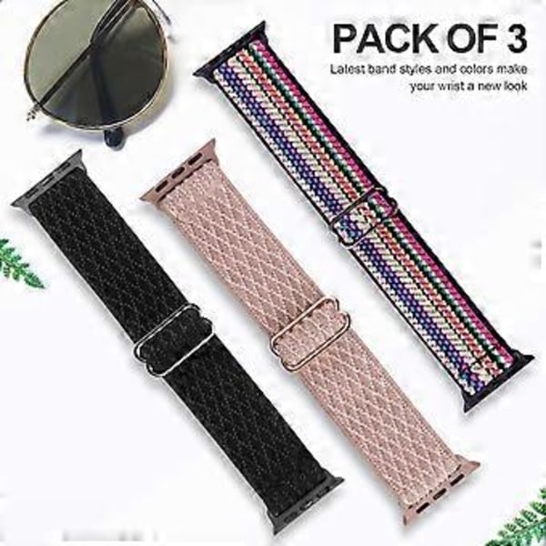 Joustavat Nylon Solo Loop -rannekkeet yhteensopivat Apple Watch 42mm/44mm/45mm:n kanssa, ranneke iWatch Series 7/6/5/4/3/2/1 SE:lle, 3 kpl Y 42 Musta/Vaaleanpunainen/Pride