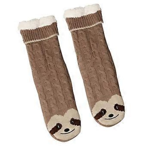 Dam Fuzzytofflor i Fleece, Fluffiga Tjocka Varma Sängstrumpor, Halksäkra Golvstrumpor i Kabelvirkad Design