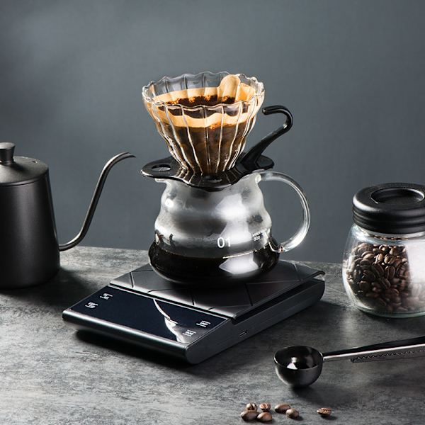 Digital kaffevåge med timer, varmebestandig silikonmatte