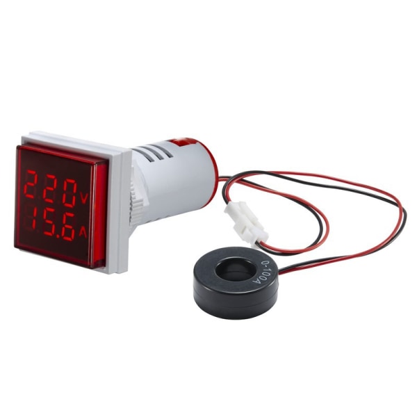 (Rød) Mini Square Digital Volt-Ammeter Voltammeter Ammeter Voltme