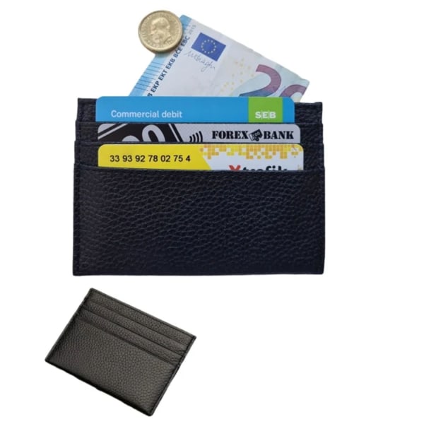 Black Leather Card Holder Wallet with Bill Compartment and ID Car