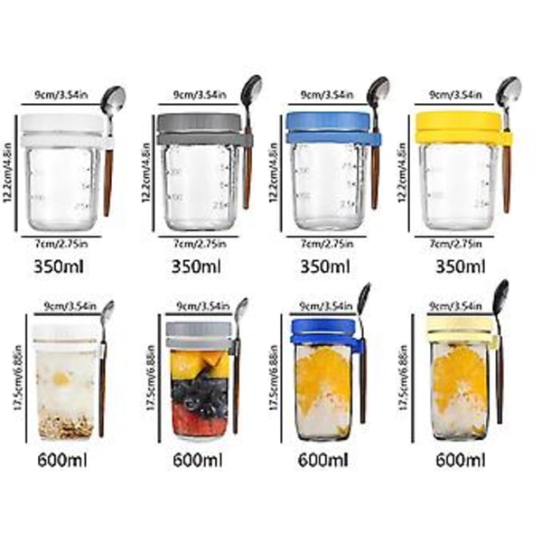 Bedste Tilbud Overnight Havre Jars med Låg og Skeer, Glasflasker Beholdere Stor Kapacitet (600ml gul)