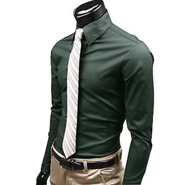 Fianao Moteklær for Menn Solid Farge Lang Erme Knappeskjorte Slank Formell Business Topp (L Rose Red)