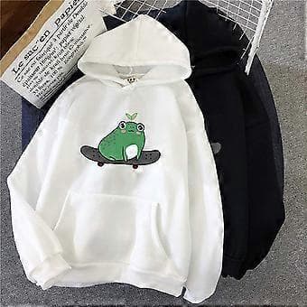 Søde sweatshirts til kvinder Skateboard Frø Langærmet Hættetrøje Pullover Toppe