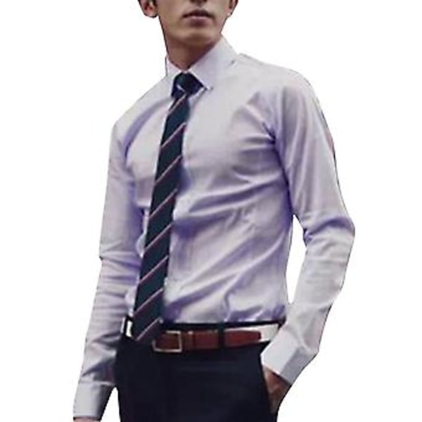 Fianao Fashion Mænds Ensfarvet Langærmet Skjorte med Knapper Slim Formal Business Top (XXL Lys Lilla)