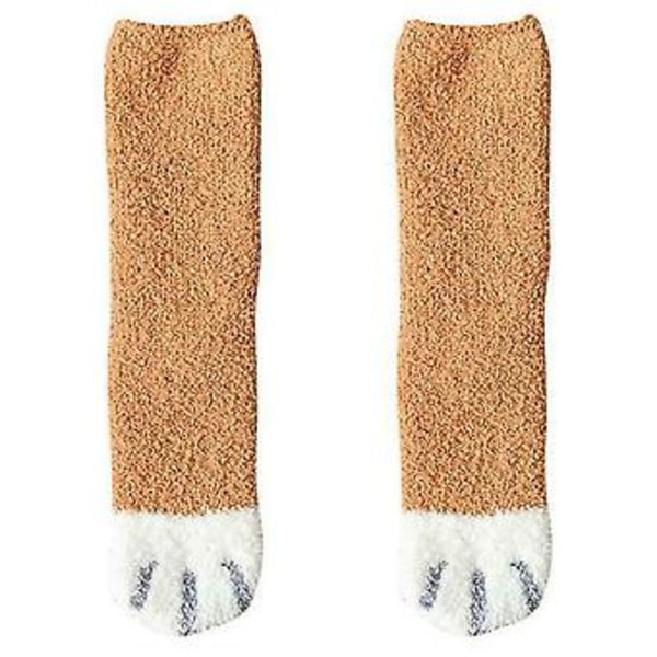 Damernas Varma Roliga Fluffiga Kattpåtassar Mjuka Sängtofflor Sockar Varma Vadenstrumpor (Gula)