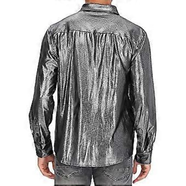 Miesten Disco-paidat Kiiltävä pitkähihainen paita (L Harmaa)