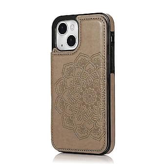 Case för Iphone 14 Plus med Kortfack i PU-Läder, Datura Blommönster (Grå)
