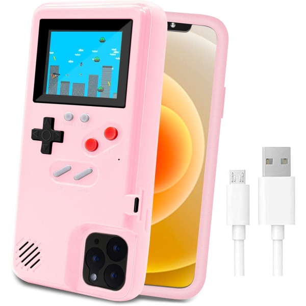 （Pink）Til iPhone Gaming Case, Rygdrevet beskyttelsescover med små spil