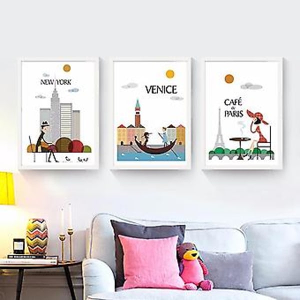 Wekity Minimalistisk Stadslandskap 1 Väggkonst Canvas Print Poster, Enkel Mode Vattenfärg Konst Ritning Dekoration för Hem Vardagsrum Sovrum Kontor och Chi