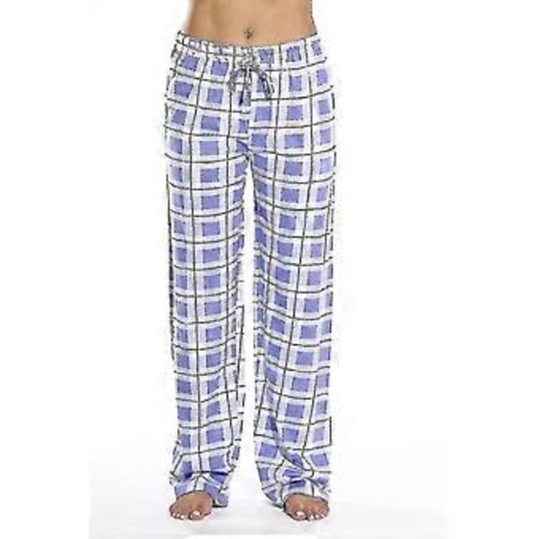 Naisten pyjamahousut taskuilla, pehmeät flanelliruudullinen pyjamahousut Z (M violetti)