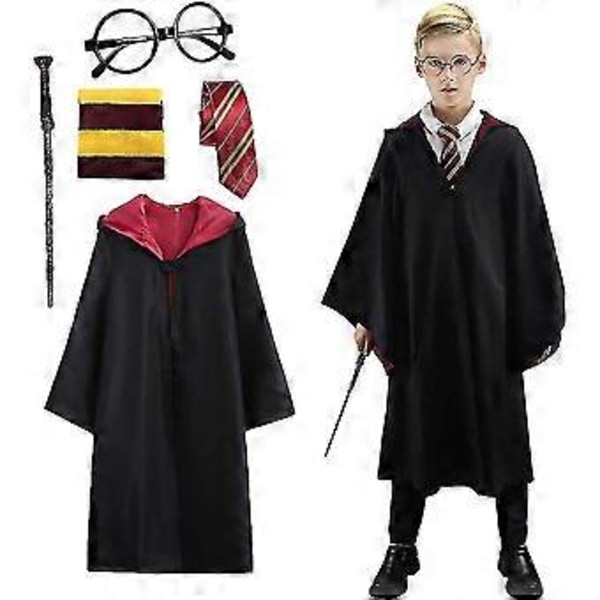 Harry Potter Poter 6-delt Sett Magisk Trollmann Cosplay Kostyme Karnevalskappe (165CM Gul)