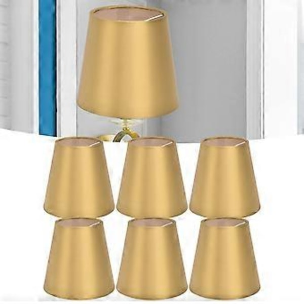 6 STK. E14 Lampeskærm Stof Lampeskærm Bordlampe Loftlampe Skærm til Soveværelse Stue Guld PX153