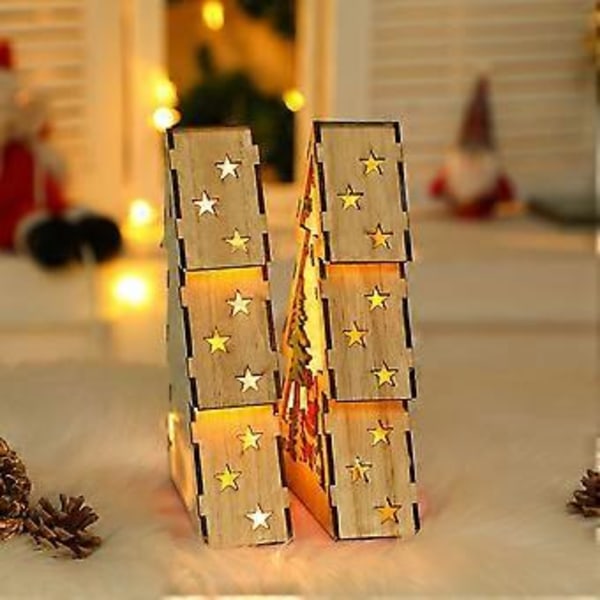 Nattlampe i tre, juletreform, lysende skrivebordspynt LED juledekorasjoner