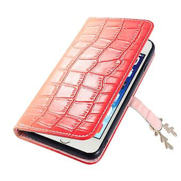 Telefonfodral med älgmönster för iPhone 5 5s SE med kortfack, snodd, PU-lädermaterial, plånboksfunktion, hörnfallskydd (Orange Röd)