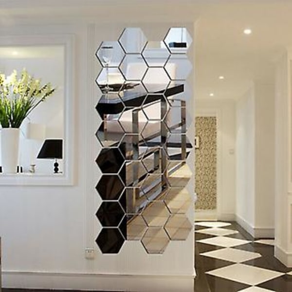 3D Peili Seinätarrat Kuusikulmio Vinyyli Irrotettava Tarra Kodin Sisustus Taide DIY 3 Kokoa (80mm*70mm*40mm Peili Hopea)