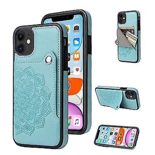 Til iPhone 11 Pro Præget Mønster PU + TPU Beskyttelsesetui med Holder & Pengepung & Kortlommer (grøn)