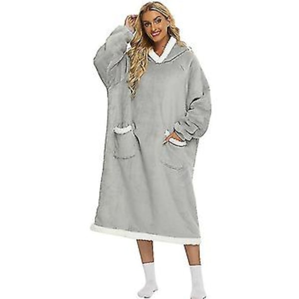 Oversized Wearable Blanket Hoodie Med Lommer (L Blå)