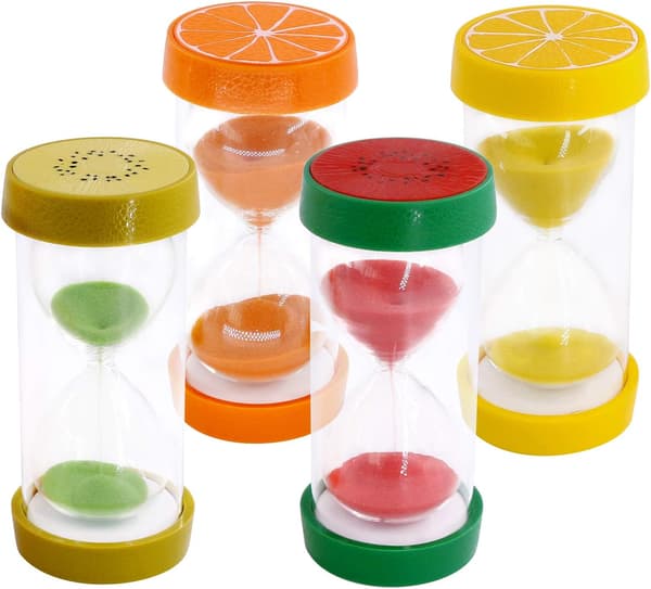 4 farger frukt stil timeglass sand timer klokke 5 minutter / 10 minutter /