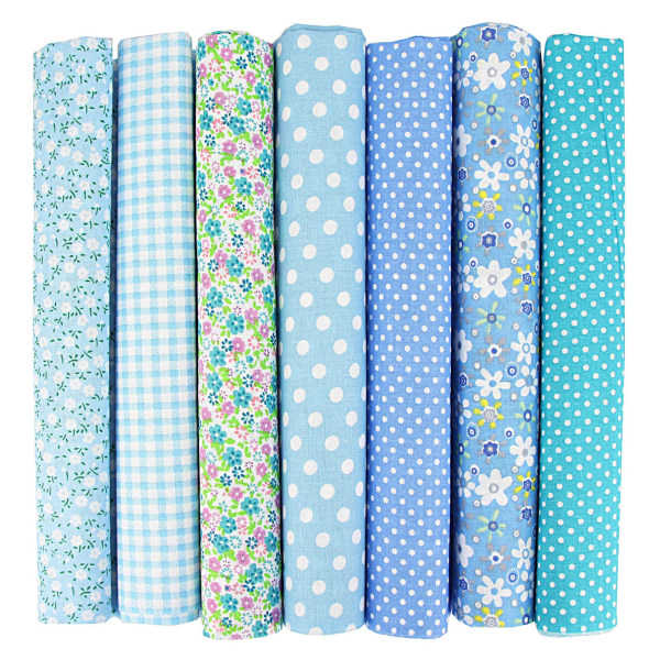 (Tone-Blue)Lot of 7pcs 50 x 50cm Patchwork Cotton Fabric DIY Hand