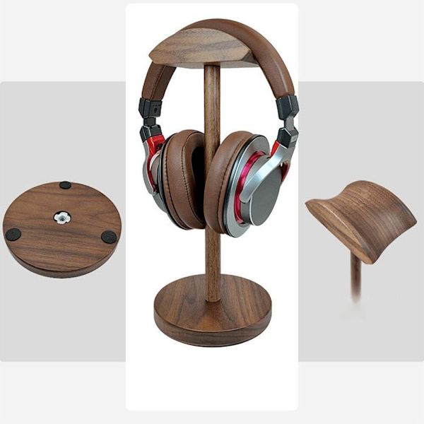 Gaming Headset Stativ, Naturlig Valnöt Gaming Stativ med Massiv Träbas, Hörlursstativ för Over-Ear