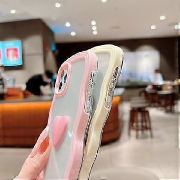 Kompatibel iPhone 12 Etui, iPhone 12 Pro Etui for Kvinner Jenter, Transparent Kjærlighet Hjerte Bølgete TPU Ramme Støtsikker Etui for iPhone 12 Pro Etui (Gul)