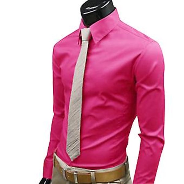 Fianao Fashion Herrar Solid Färg Långärmad Knappar Ner Skjorta Slank Formell Business Topp (M Rosa)