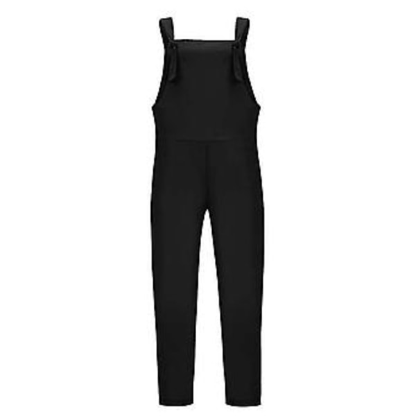 Dame Spring Sommer Casual Løse Lange Bib Bukser Jumpsuits Baggy Bomuld Linned Look Rompers Overalls Bukser Plus Size (4XL Sort)