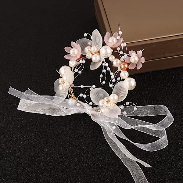 （rosa）2 st pärl kristall handleds corsage brudtärna barn hand blomma bröllop vacker brud bröllop