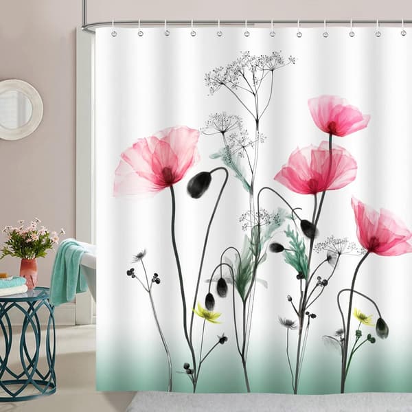 Duschdraperi Vallmo Röd Blomma 180 x 200 cm Badgardin Polye