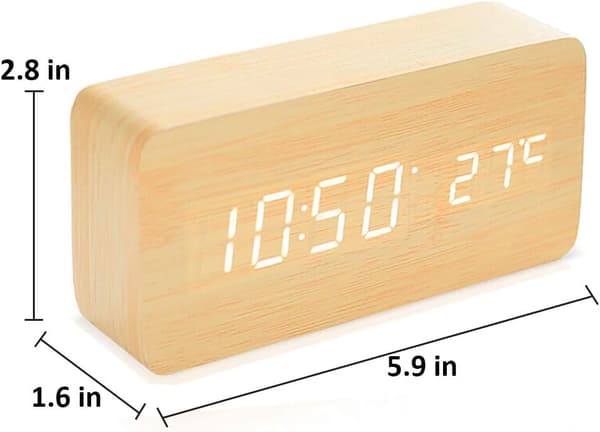 Træ Digitalt Ur - Multifunktion LED Vækkeur med Tid/Da
