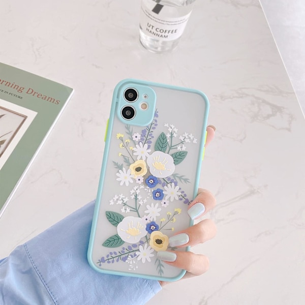 iPhone 13-fodral med blommigt klart frostat PC-baksida, blommönster för flickor och kvinnor