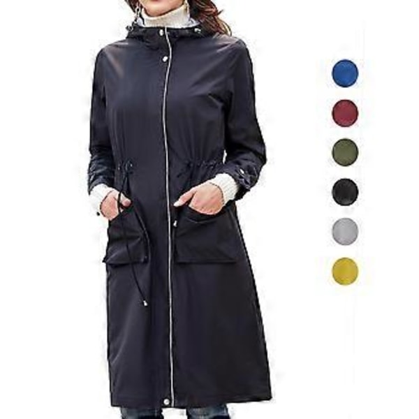 Vindjakke for kvinner med hette, lang og løs kåpe med sidelomme, lett regnjakke, turjakke (3XL grå)