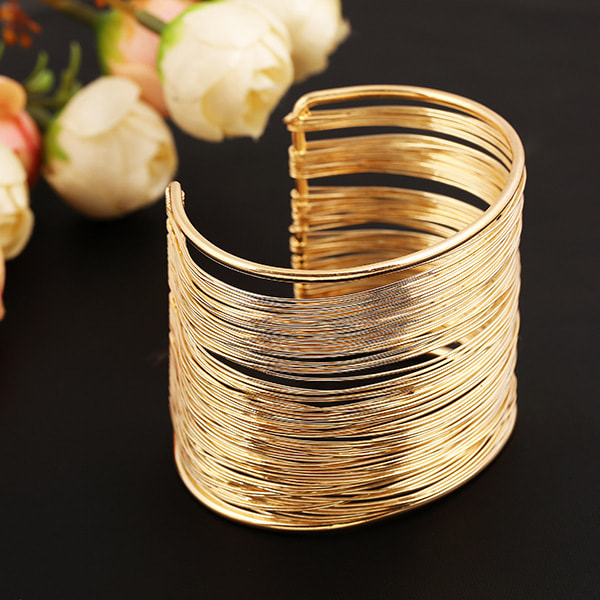 Mote-Bangle for Kvinner med Flere Lag Metalltråder, Åpen Bangle, Bred Mansjett