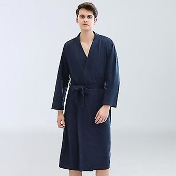 Mænd Kvinder Waffle Badekåbe Morgenkåbe Sommer Loungewear Pyjamas Kåber (XL Blå Marine Mænd)