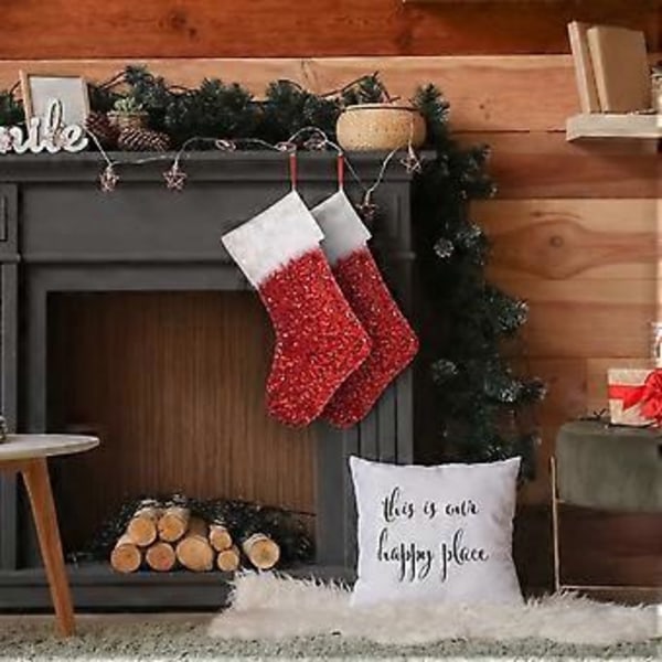 Paljett Plysch Julstrumpor med Snodd Portabla Julklappspåsar Juldekoration för Öppen Spis och Julgransdekor