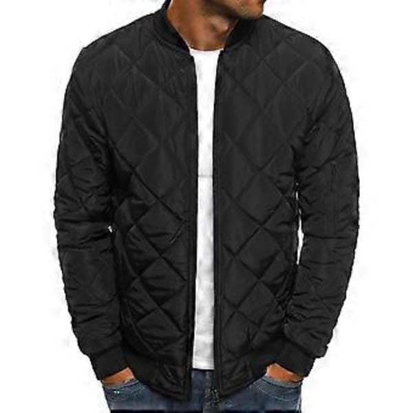 Fianao Solid Färgad Jacka Långärmad All-Match Zip Up Stå Krage Herrjacka för Kontor (XL Svart)