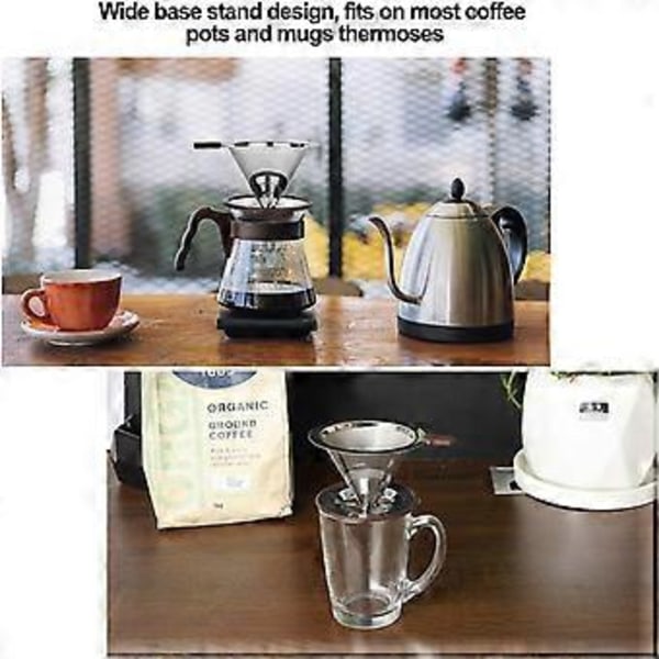 Dobbelt Mikro Mesh Hæld-Over Kaffefilter i Rustfrit Stål til 1-2 Kopper