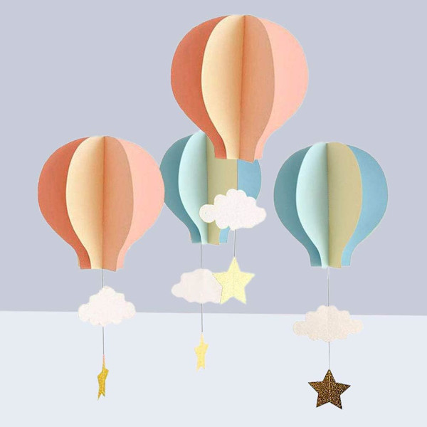 4 st Kindergarten Fönster Hängande 3D Pappers Luftballong Moln D