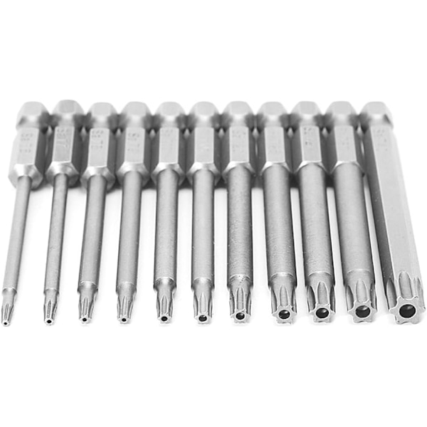 11 kpl 75 mm T6-T40 S2 teräksinen turvallisuusmagneettinen Torx-ruuvimeisseli 6,3