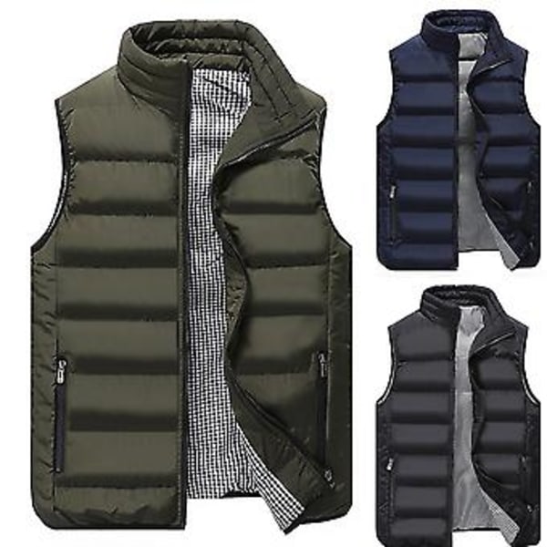 Fianao Plus Size Herrmode Vinter Ärmlös Rutig Fodrad Kort Varm Dunväst (M Khaki)