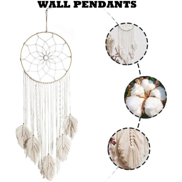 Håndlavet Boho Dream Catcher Væghængning i Bomuld