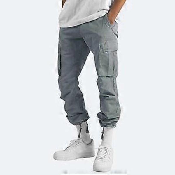 Cargo Byxor Herr Multi-Ficka Band Mjukisbyxor Streetwear Casual Herr Byxor (M orange)