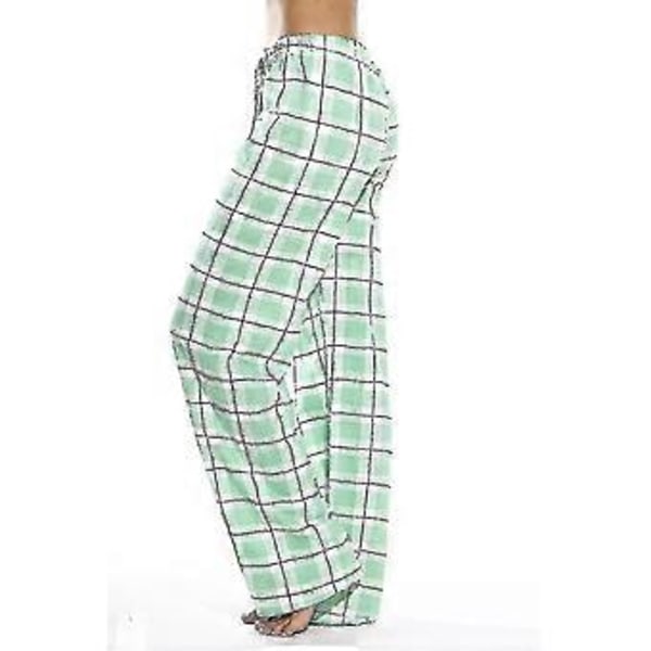 Naisten pyjamahousut taskuilla, pehmeät flanelliruudullinen pyjamahousut Z (M vihreä)