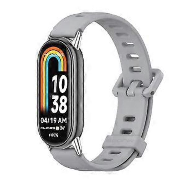 Mijobs Flad Hul Silikon Urrem Til Xiaomi Mi Band 8 (Grå Sølv)