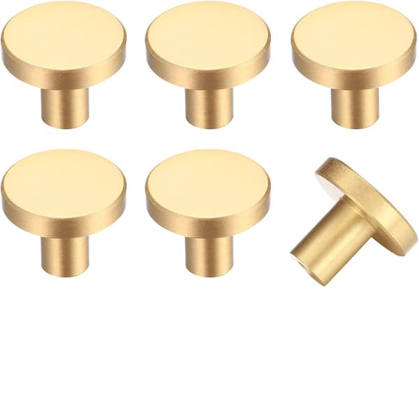 Guld - 6 stk. skuffeknapper, møbelknapper, runde skabsknapper,